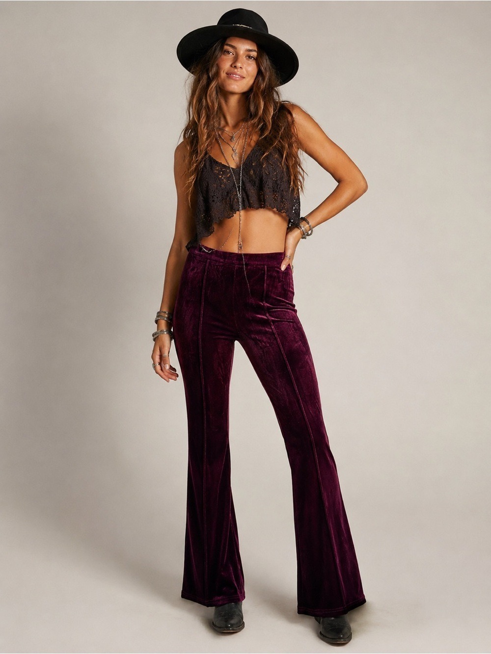 Halara Burgundy Velvet Flare Pants Small Pull On Stretch NWT - Picture 5 of 10